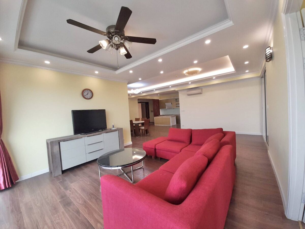 Beautiful red sofa apartment for rent at E1 Ciputra (1)