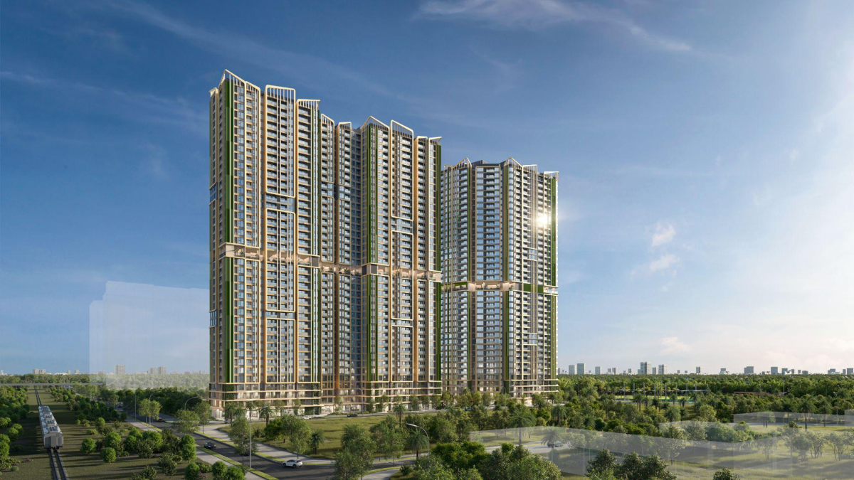 The rendering of the LUMIÈRE Evergreen project by Masterise Homes in the Smart City Mega Township (Nam Tu Liem, Hanoi)