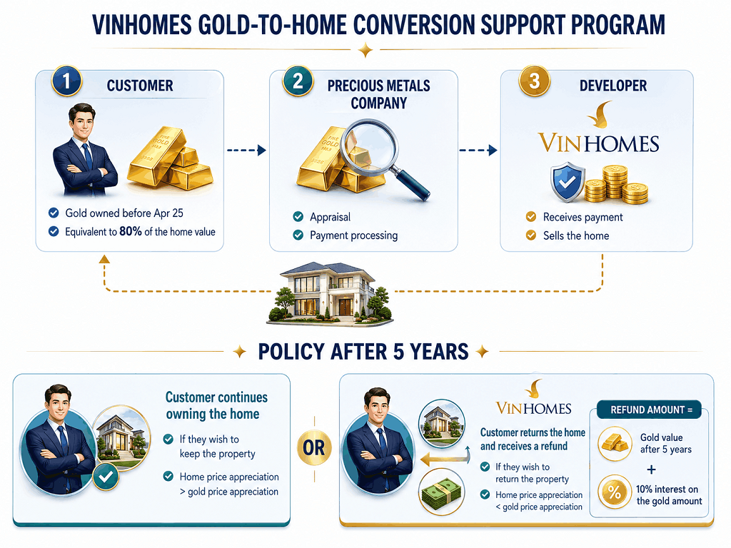 How does Vinhomes convert idle gold from homebuyers? 1 Vinhomes' program to support converting idle gold to buy houses