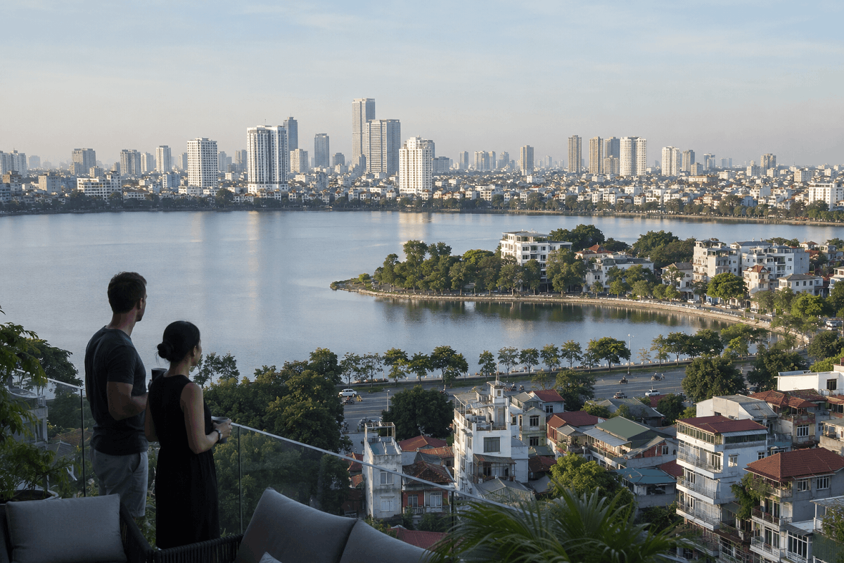 Corporate Housing in Hanoi: VAT Invoices, Flexible Terms and HR-Friendly Leases 4 International professional leaving a secure Hanoi apartment for the morning commute