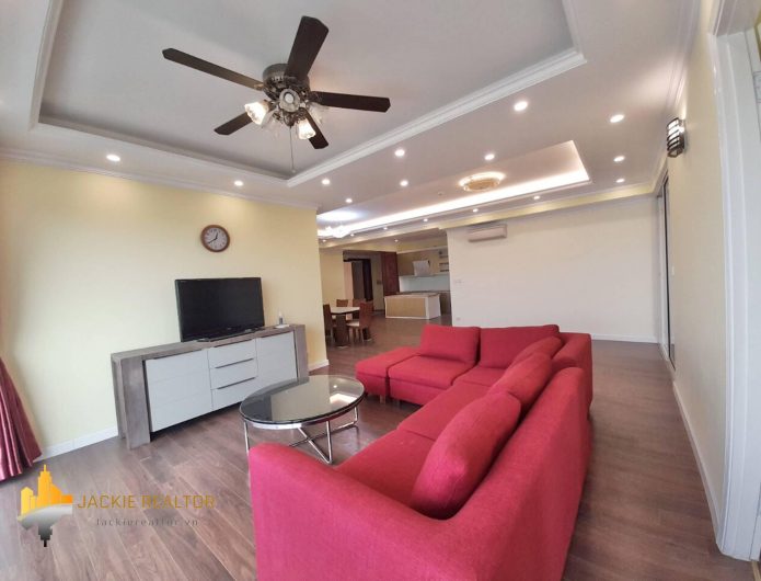 Beautiful red sofa apartment for rent at E1 Ciputra (1)