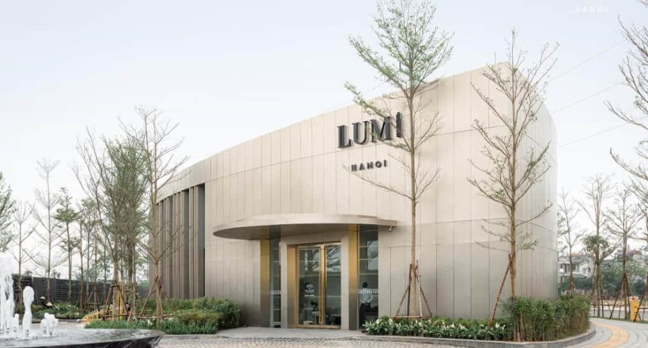 The impressive leaf-shaped design of the Lumi Hanoi Sales Gallery and model apartments (Image: CapitaLand Development)